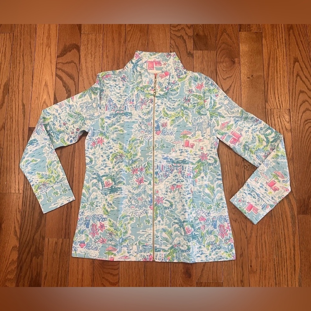 Lilly Pulitzer Popover Jacket Medium M Florida Beach Scenes Full Zip French - Picture 2 of 7